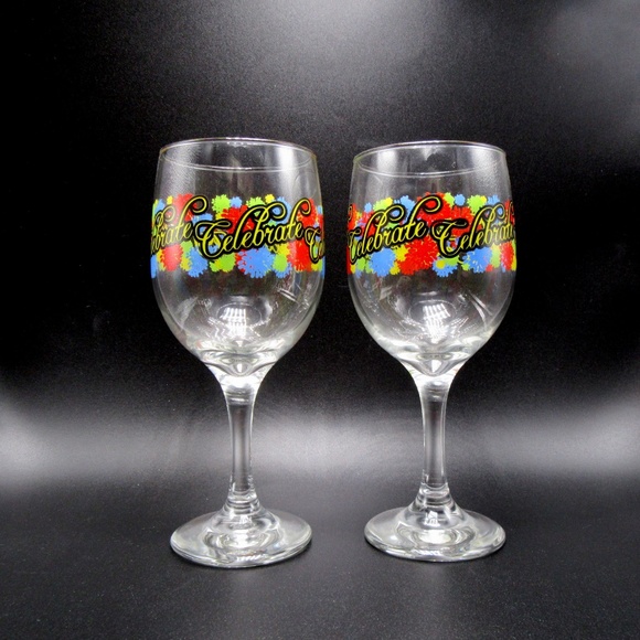 CELEBRATE wine glasses bright graphics 10 ounces - Birthday, Anniversary or ?? - Picture 2 of 6